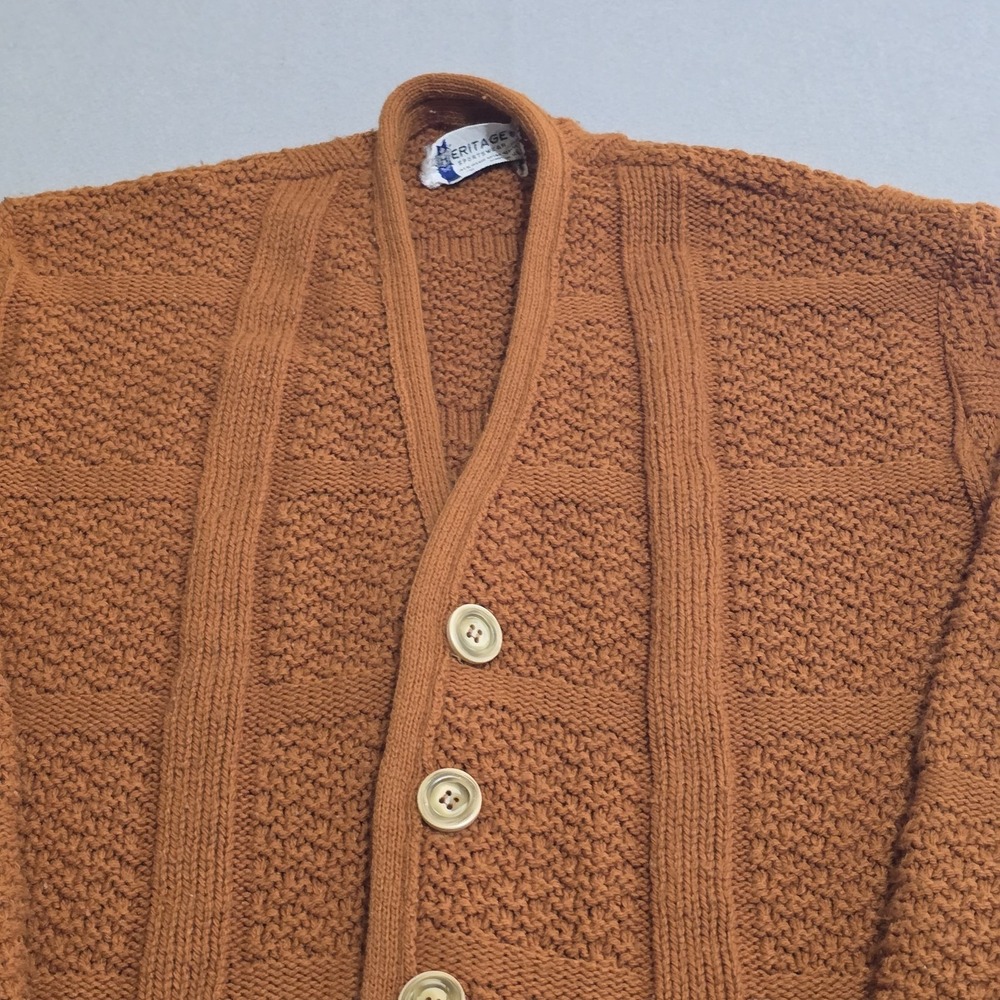 Heritage Sportswear Mens XL Orange Cardigan Sweater Vintage Orlon Acrylic Knit - Picture 3 of 9